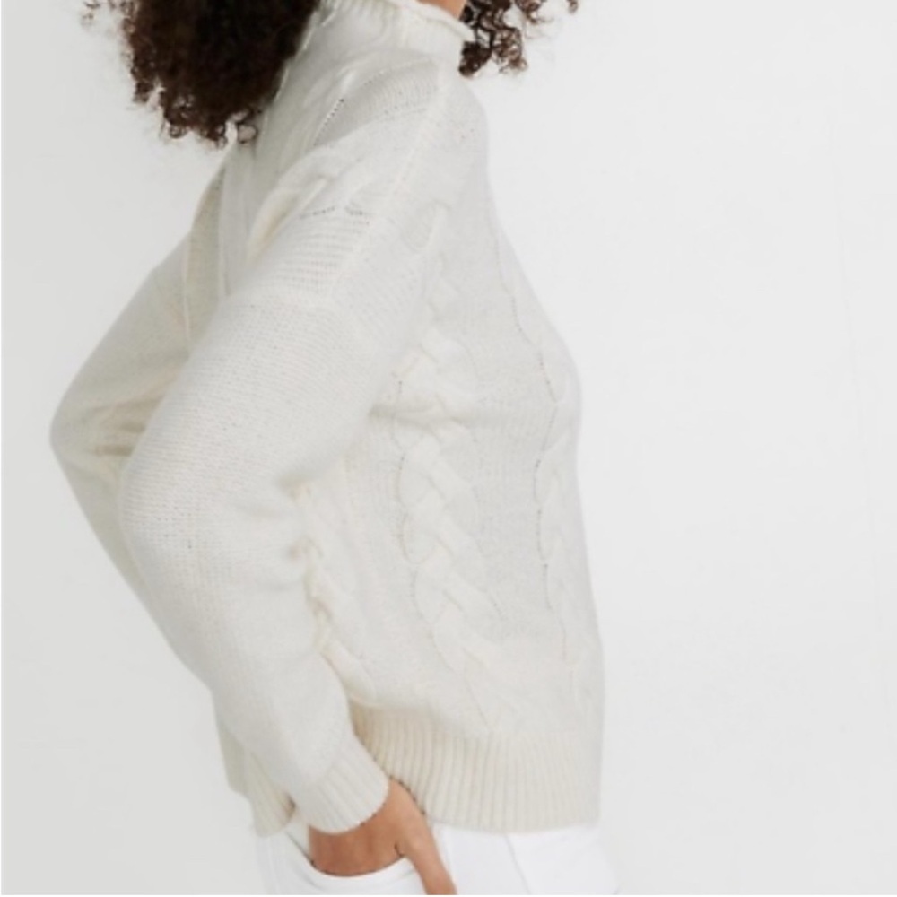 Madewell Cozy Ivory Cream Cable Knit Mockneck Sweater Size Small - Picture 4 of 9